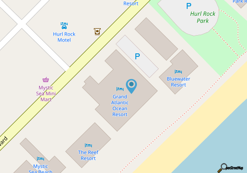 Oceanfront condo with direct beach access, pools, hot tub, & water-view balcony map location