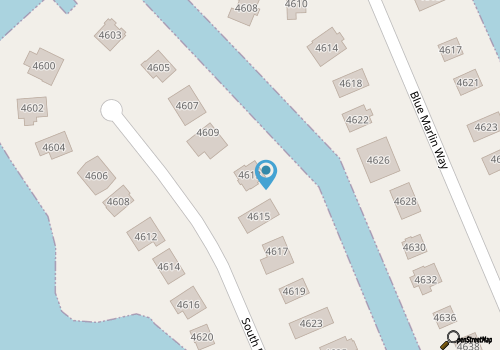 Canal home with porch swing, community pool, outdoor shower & private dock map location
