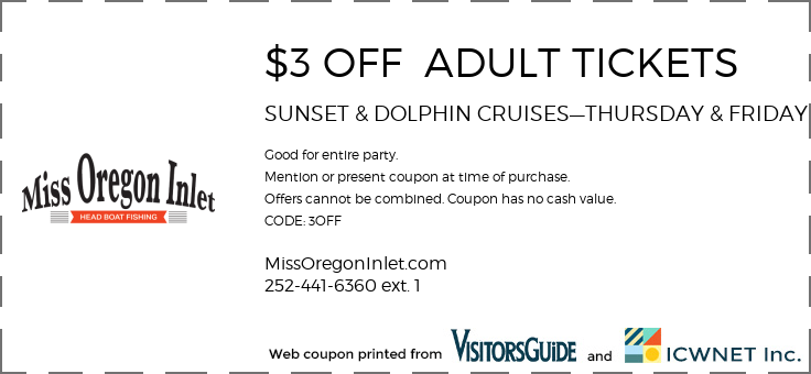 $3 OFF  ADULT TICKETS SUNSET & DOLPHIN CRUISES—THURSDAY & FRIDAY