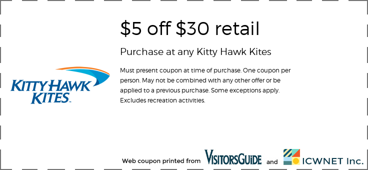 $5 off $30 retail Purchase at any Kitty Hawk Kites