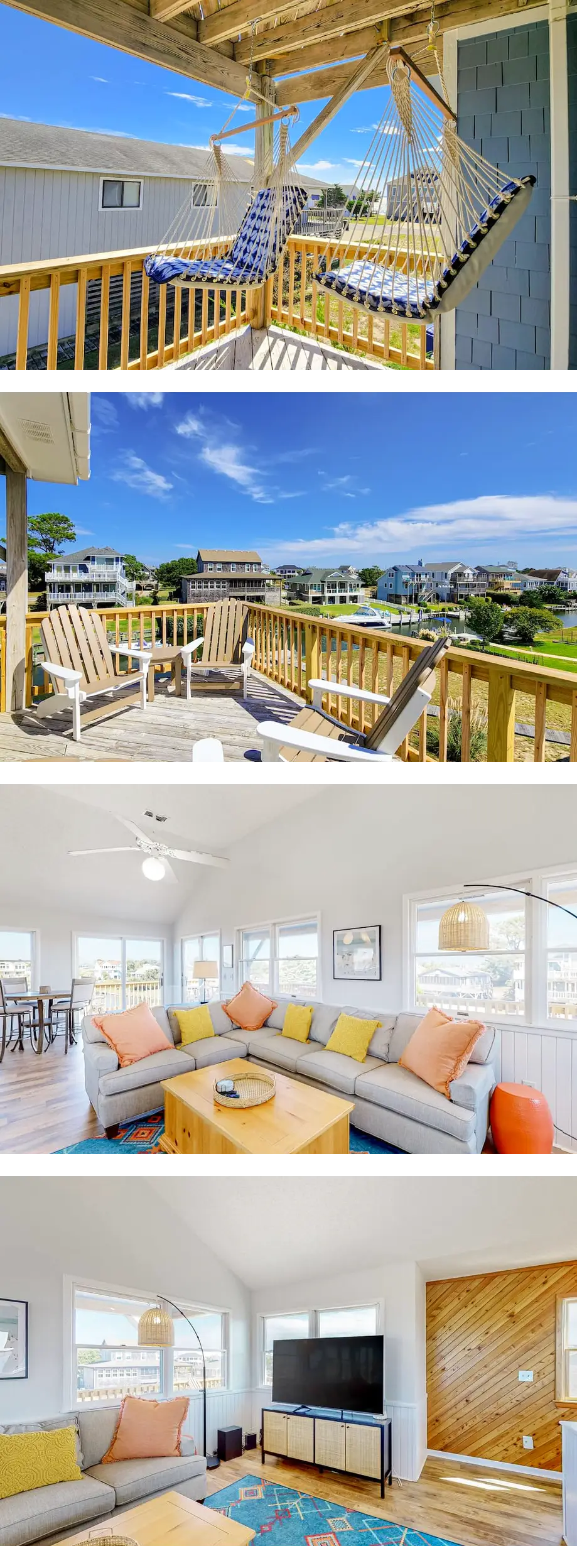 Canal home with porch swing, community p...