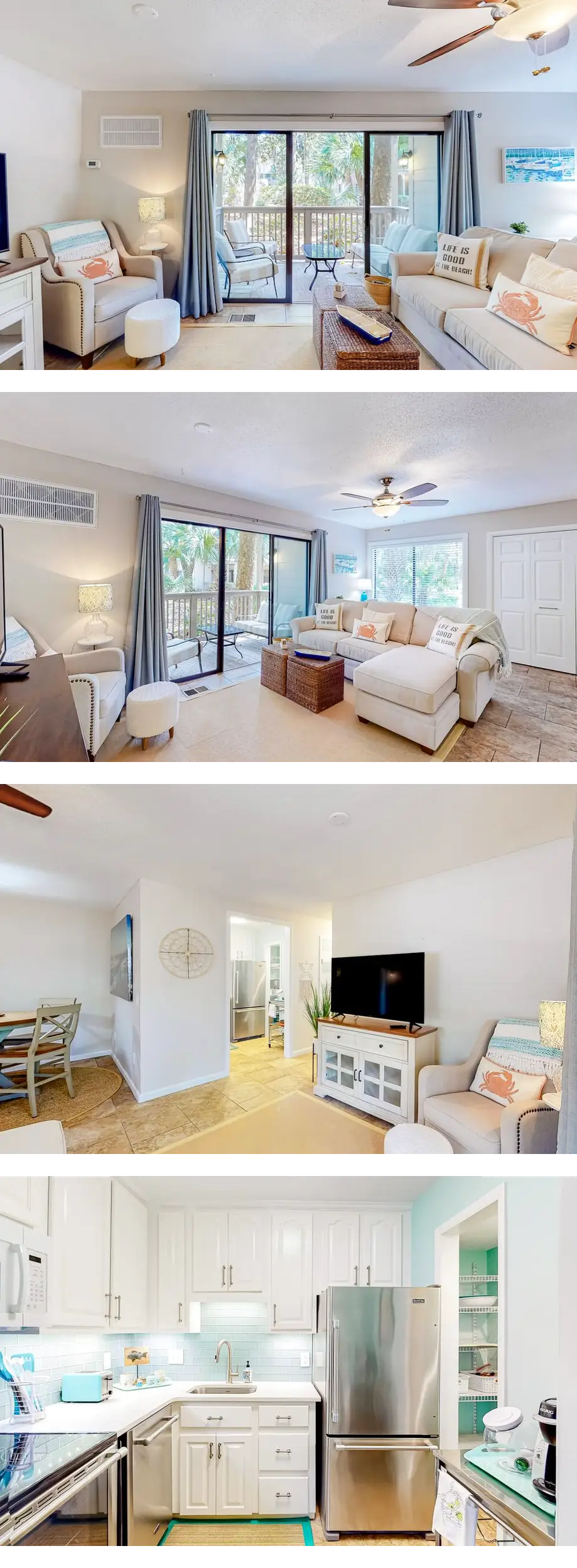 Beachy condo near the ocean with a furni...